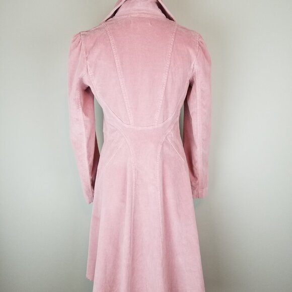 Vintage 1990's Bisou Bisou Pink Velvet Fitted Collared Puff Sleeve Long Coat * M - Picture 9 of 13